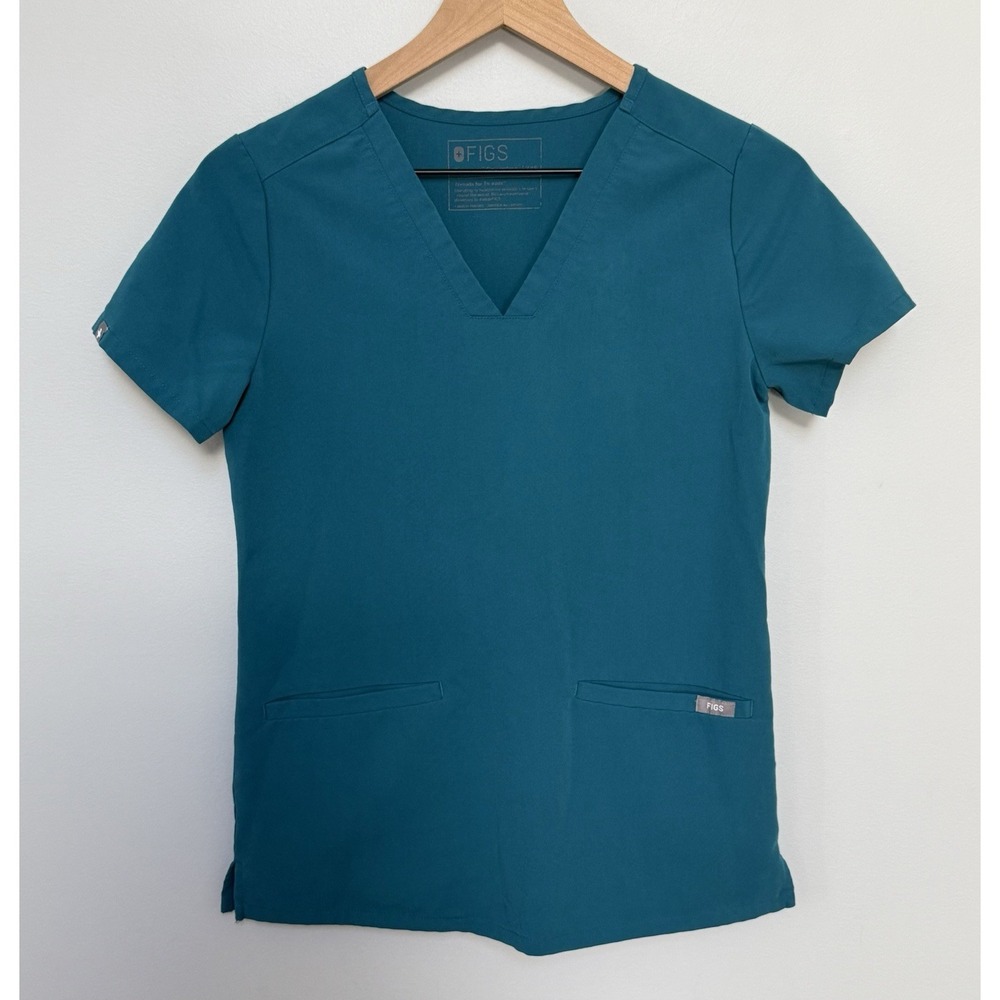 FIGS Women's Casma Three Pocket Scrub Top Pacific Blue Size XXS